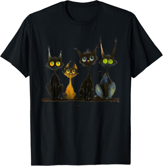 Whimsical Mid-Century Modern Look Cats 50& 60s Style T-Shirt - T-Shirt | Black