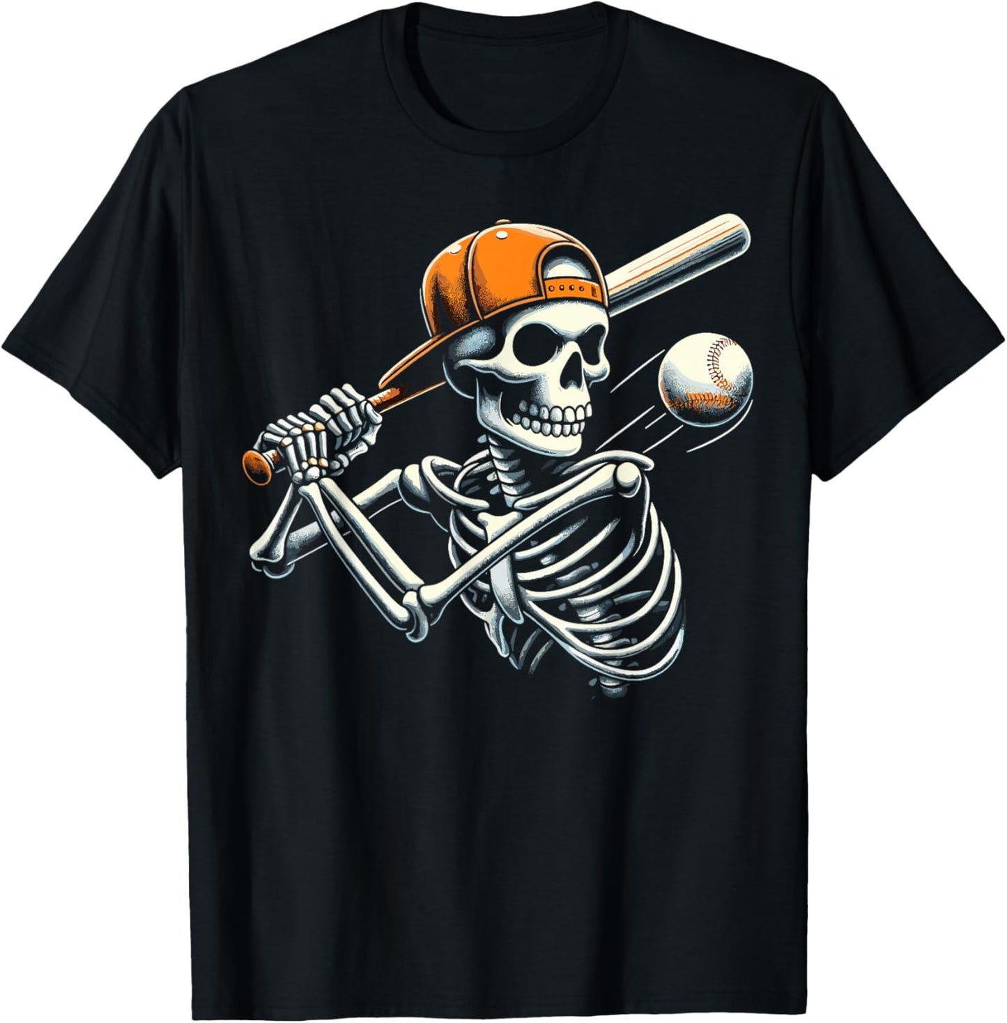 Halloween Boys Batting Skeleton Baseball T-Shirt - T-Shirt | Black