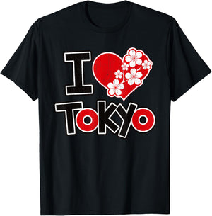 Japan I Love Tokyo Travel Cherry Blossom Japanese Sakura T-Shirt - T-Shirt | Black