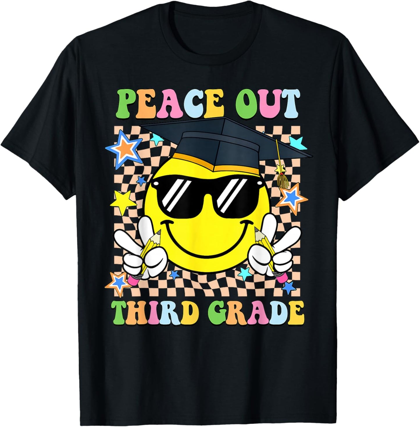 Peace Out Third Grade Smile Face Last Day Boy Girl Student T-Shirt - T-Shirt | Black