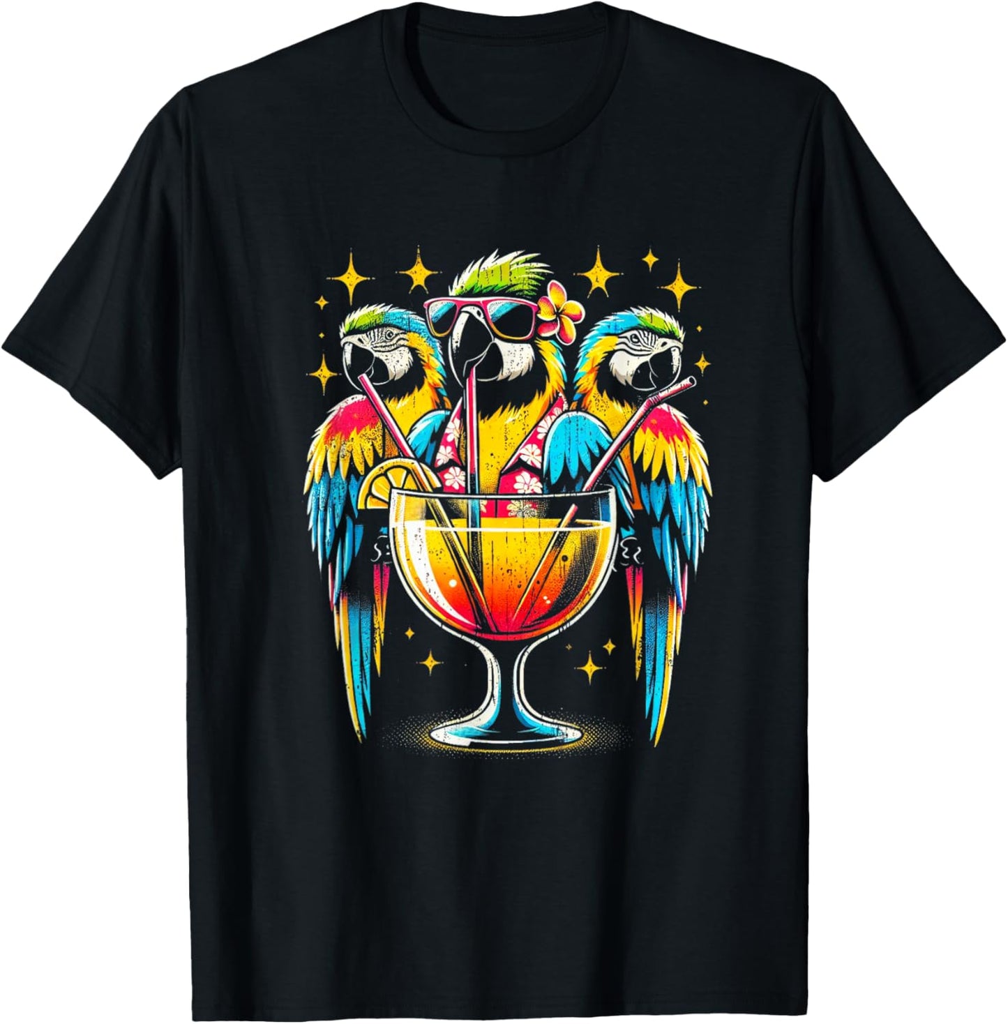Parrots Drinking Margarita Tropical Birds Vacation Hawaiian T-Shirt - T-Shirt | Black