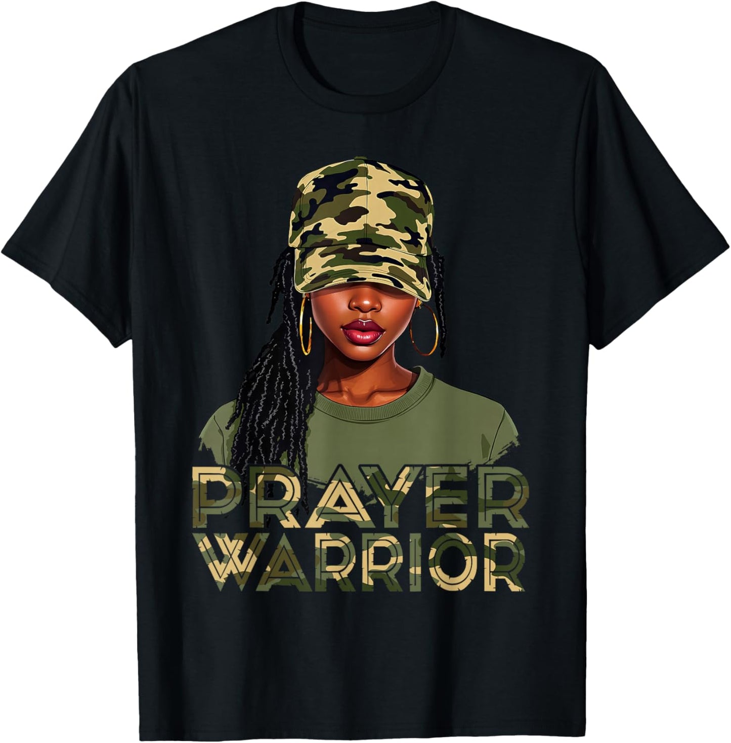 Camo Hat Prayer Warrior God Jesus Christian Black Girl Women T-Shirt - T-Shirt | Black