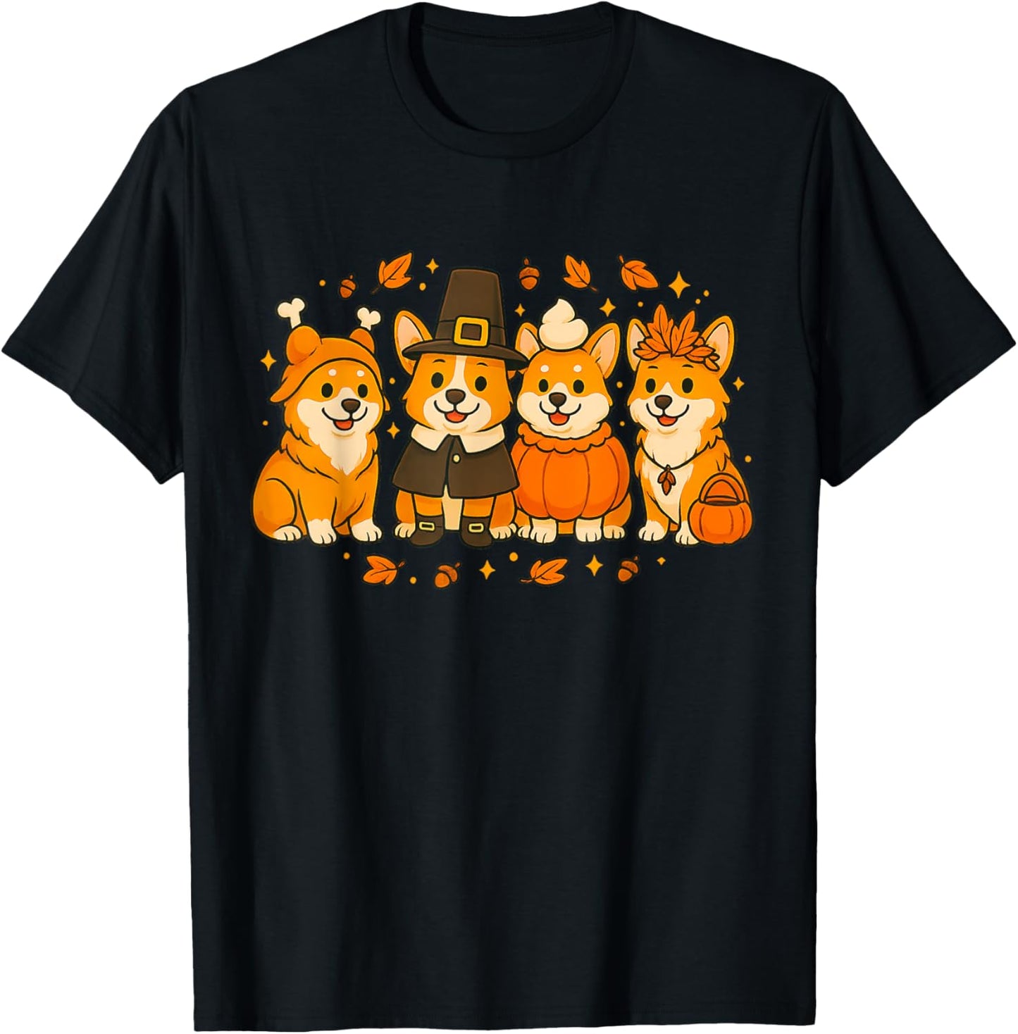 Thanksgiving Corgi Dogs Fall Autumn Graphic T-Shirt - T-Shirt | Black