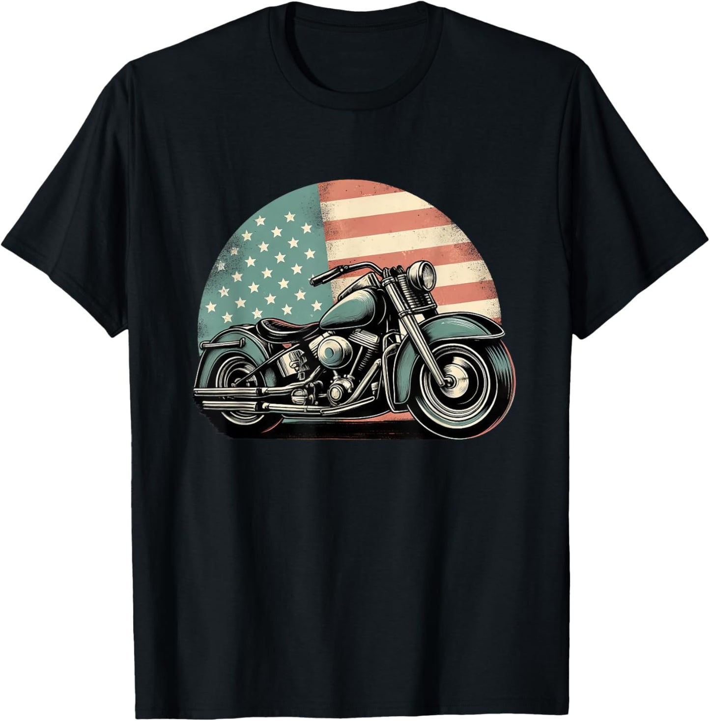 Motorcycle US American Flag Biker Motorbike Patriotic Kids Men T-Shirt - T-Shirt | Black
