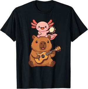 Capybara Axolotl Band Musik Kawaii Tierliebhaber Kinder T-Shirt - T-Shirt | Black