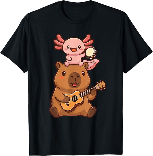 Capybara Axolotl Band Musik Kawaii Tierliebhaber Kinder T-Shirt - T-Shirt | Black