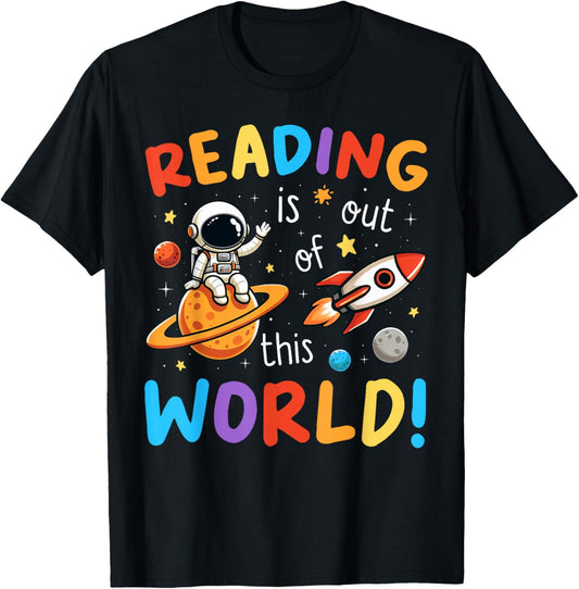 Reading Is Out Of This World Space Funny Books Lover Kids T-Shirt - T-Shirt | Black