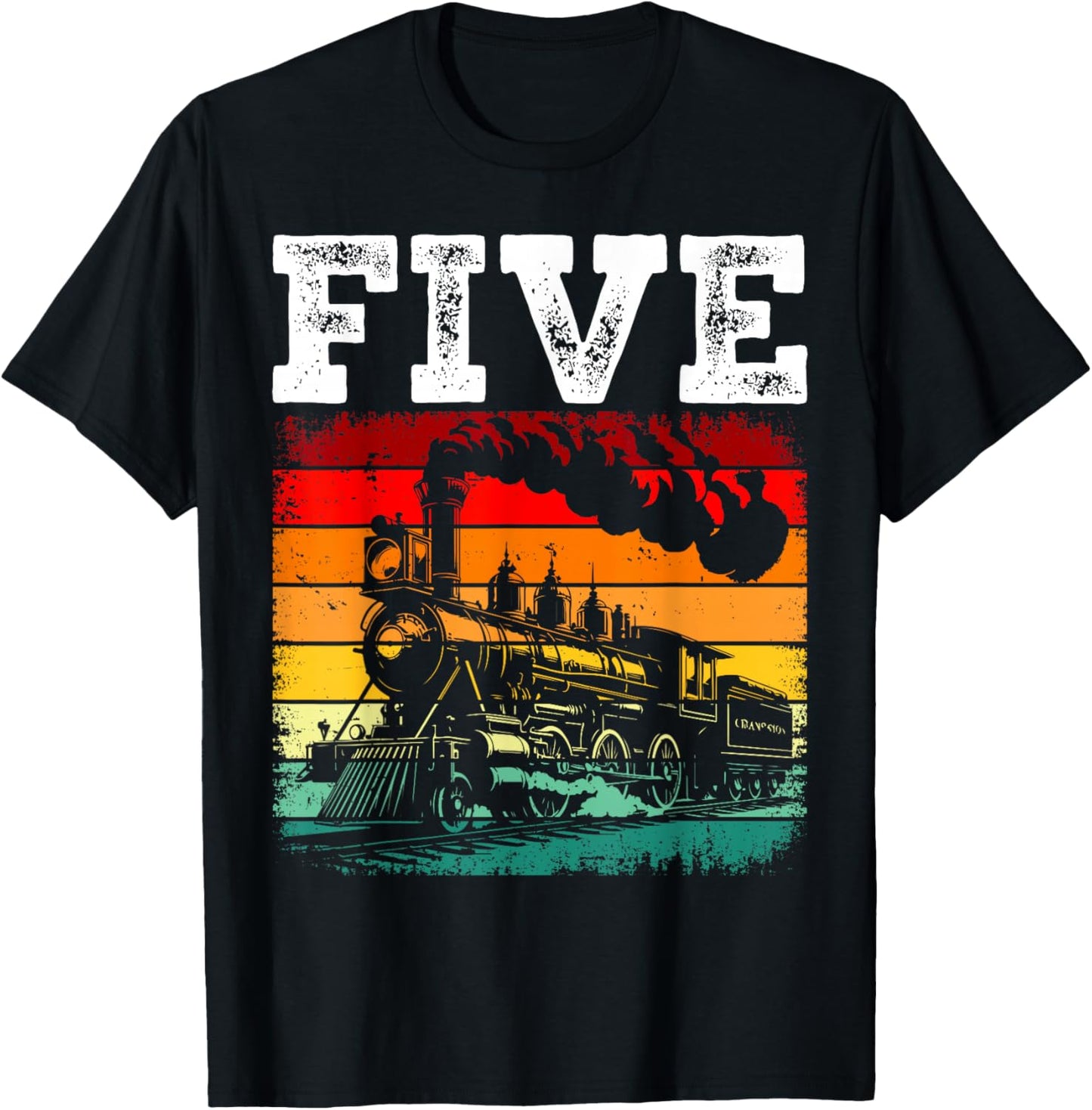 5 Year Old Boy Trains 5th Birthday Locomotive Train T-Shirt - T-Shirt | Black