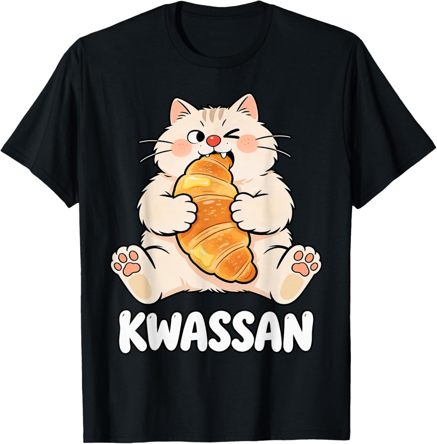 Croissant Cat KWASSAN French Pâtisserie et Boulangerie Meme T-Shirt - T-Shirt | Black