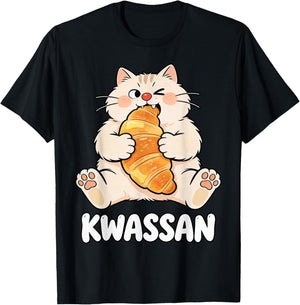 Croissant Cat KWASSAN French Pâtisserie et Boulangerie Meme T-Shirt - T-Shirt | Black