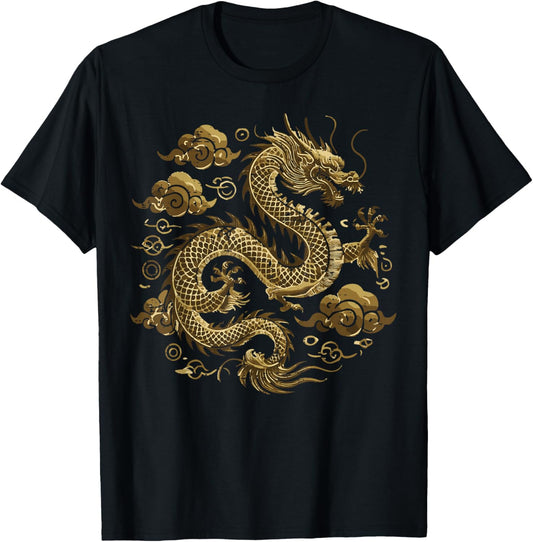 Dragon Asian Clouds Vintage Chinese Japanese Men Women Kids T-Shirt - T-Shirt | Black