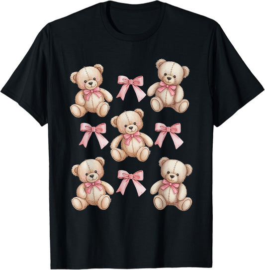 Coquette Teddy Bears Pink Bow Cute Women Girl Birthday T-Shirt - T-Shirt | Black