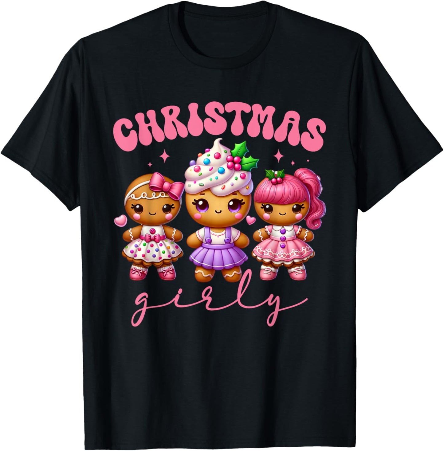 Pink Cute Gingerbread Christmas Girly Pajama Outfits T-Shirt - T-Shirt | Black