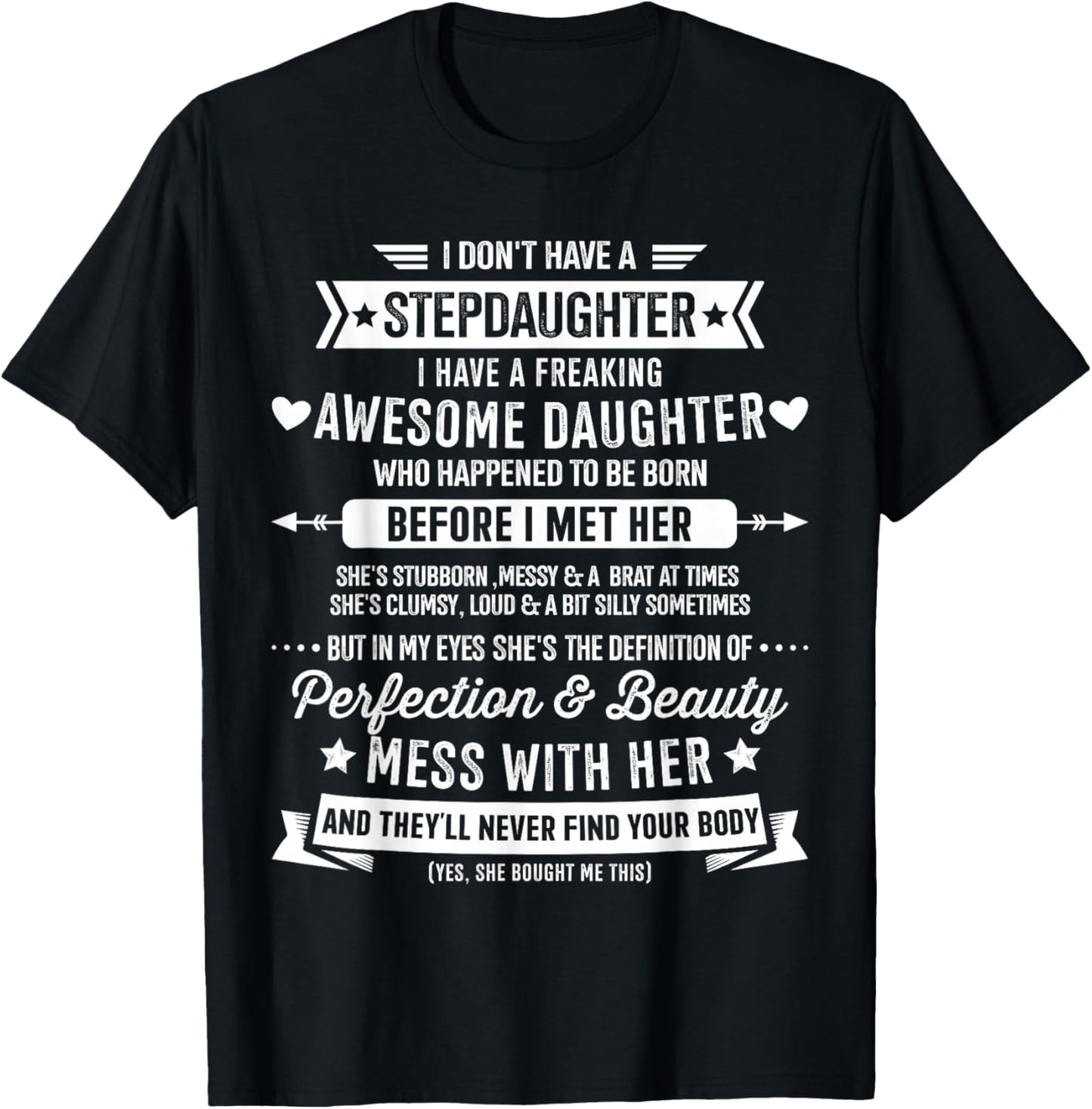Awesome Stepdaughter for Step Bonus dad Fathers Day Birthday T-Shirt - T-Shirt | Black