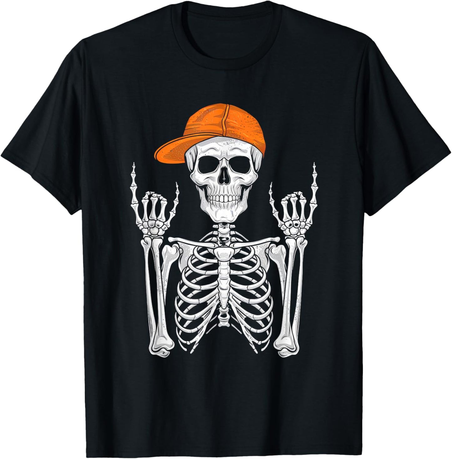 Rocker Skeleton Cap Skater Cool Halloween Punk Rock Men Boys T-Shirt - T-Shirt | Black