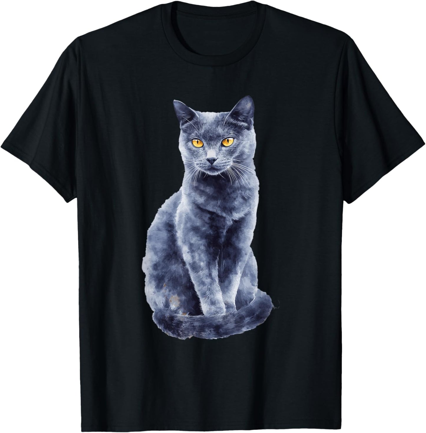 Grey Cat Yellow Eyes Artistic Feline Lover Design T-Shirt - T-Shirt | Black