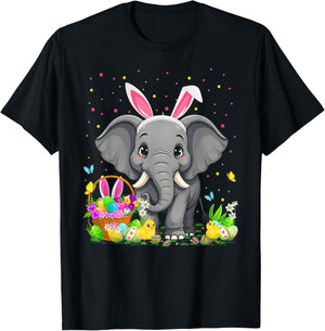 Elephant Easter Egg Hunt Bunny Ear Elephant Happy Easter T-Shirt - T-Shirt | Black