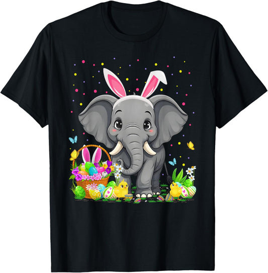 Elephant Easter Egg Hunt Bunny Ear Elephant Happy Easter T-Shirt - T-Shirt | Black