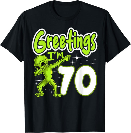 Alien 70th Birthday Dubbing Party Space Galaxy Traveler UFO T-Shirt - T-Shirt | Black