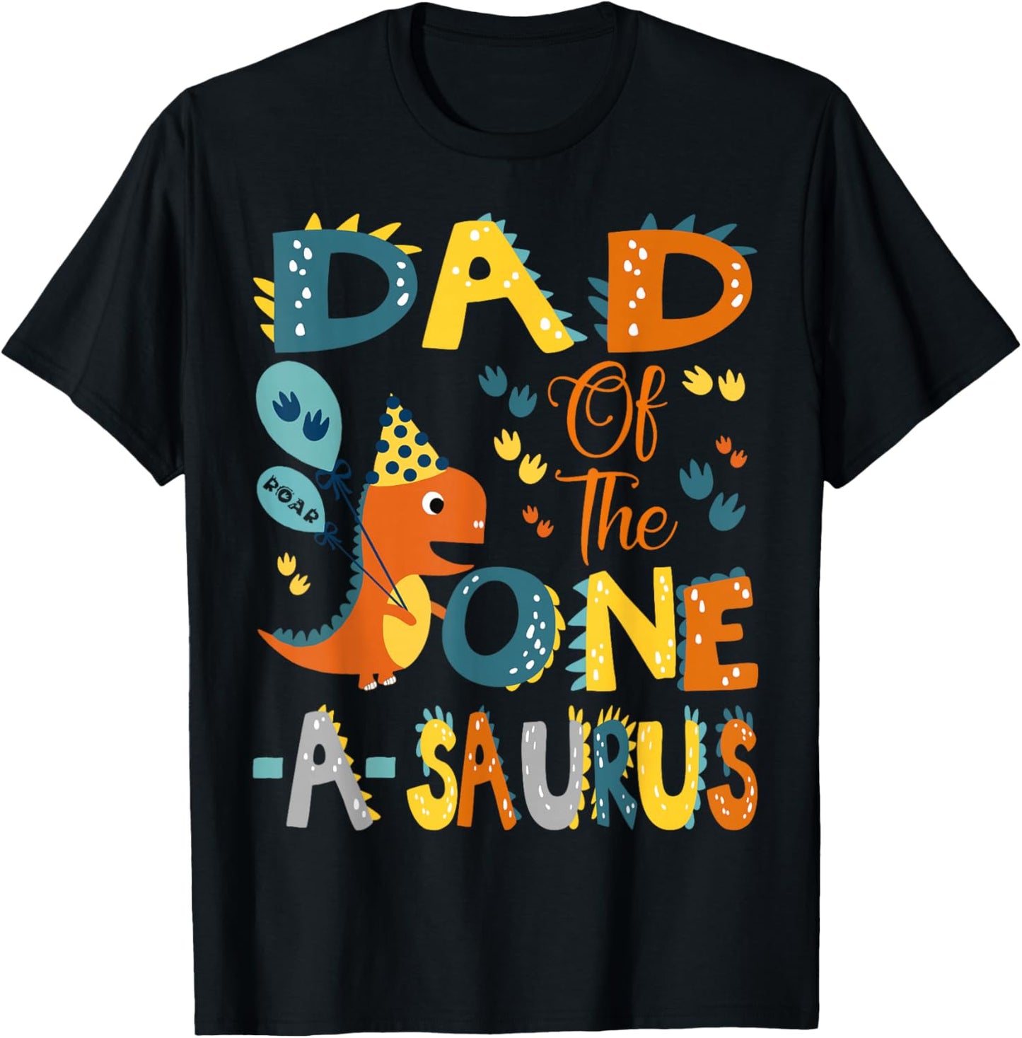 Dad Of The One-A-Saurus 1St Birthday Dinosaur Party T-Shirt - T-Shirt | Black