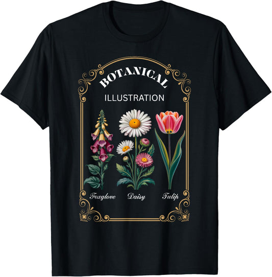 Foxglove Daisy Tulip Vintage Flower Arrangement T-Shirt - T-Shirt | Black