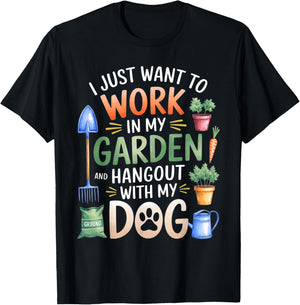 Funny Gardening Dog Lover Garden Gardening Plants Pet Lover T-Shirt - T-Shirt | Black