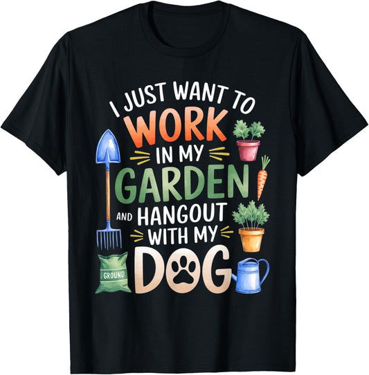 Funny Gardening Dog Lover Garden Gardening Plants Pet Lover T-Shirt - T-Shirt | Black