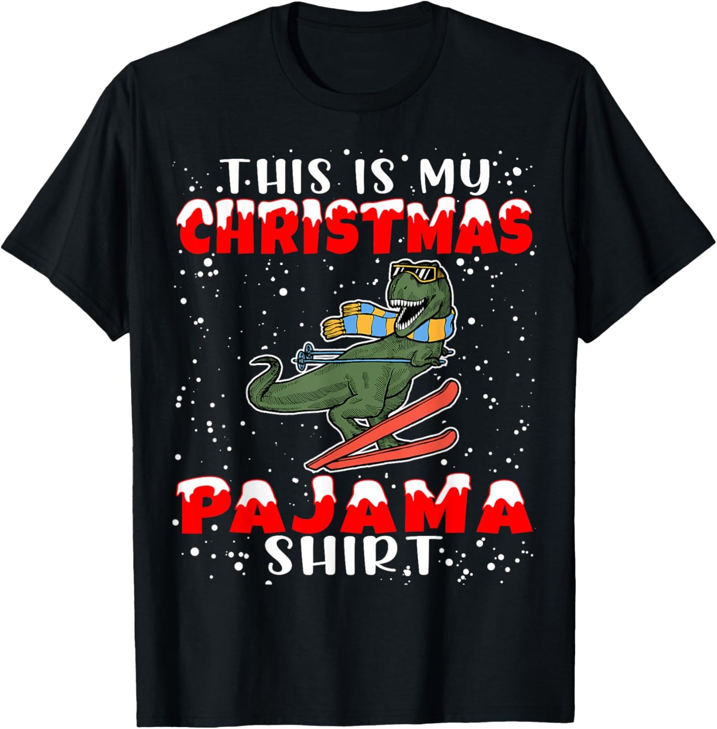 Christmas Pajama Shirt Funny Xmas Skiing Gift Skiers T-Shirt - T-Shirt | Black