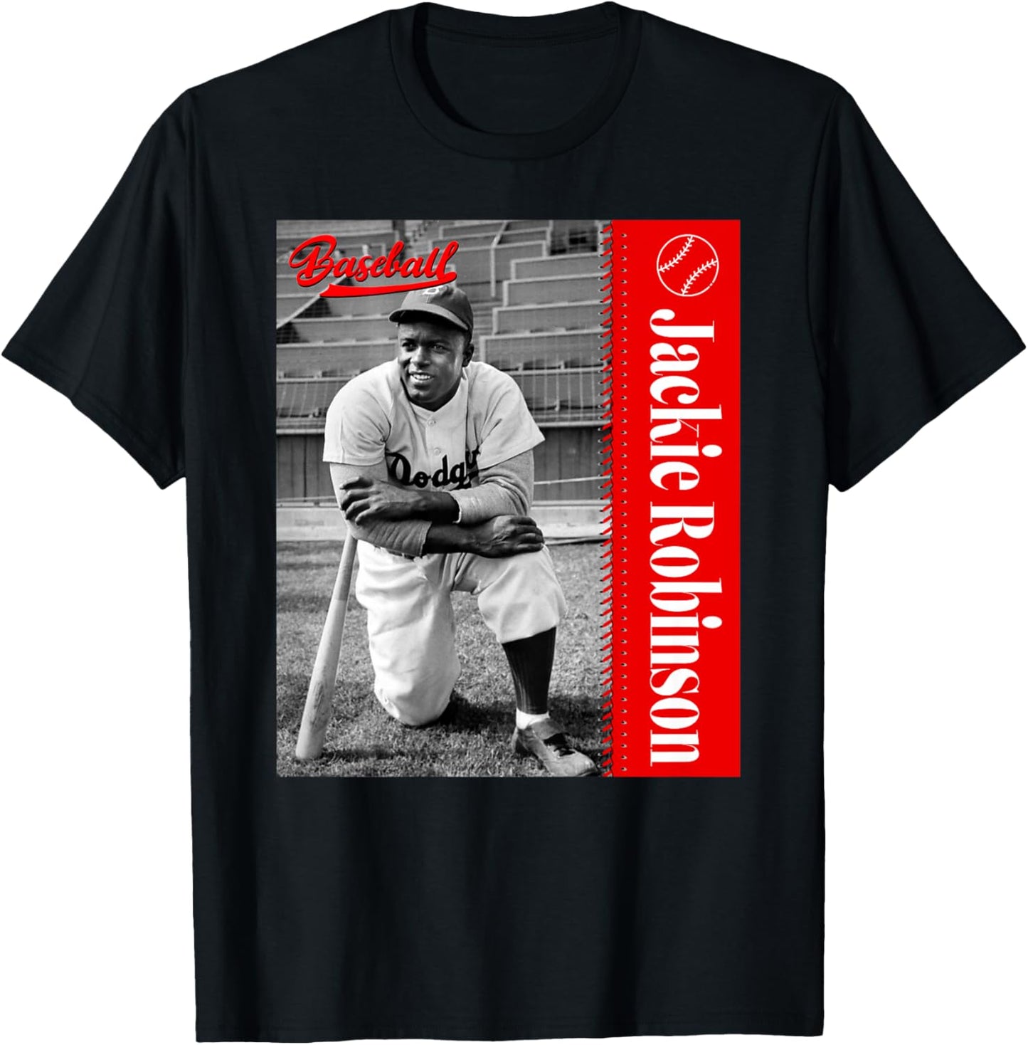 Jackie Robinson_Baseball_077_Back Printed T-Shirt - T-Shirt | Black