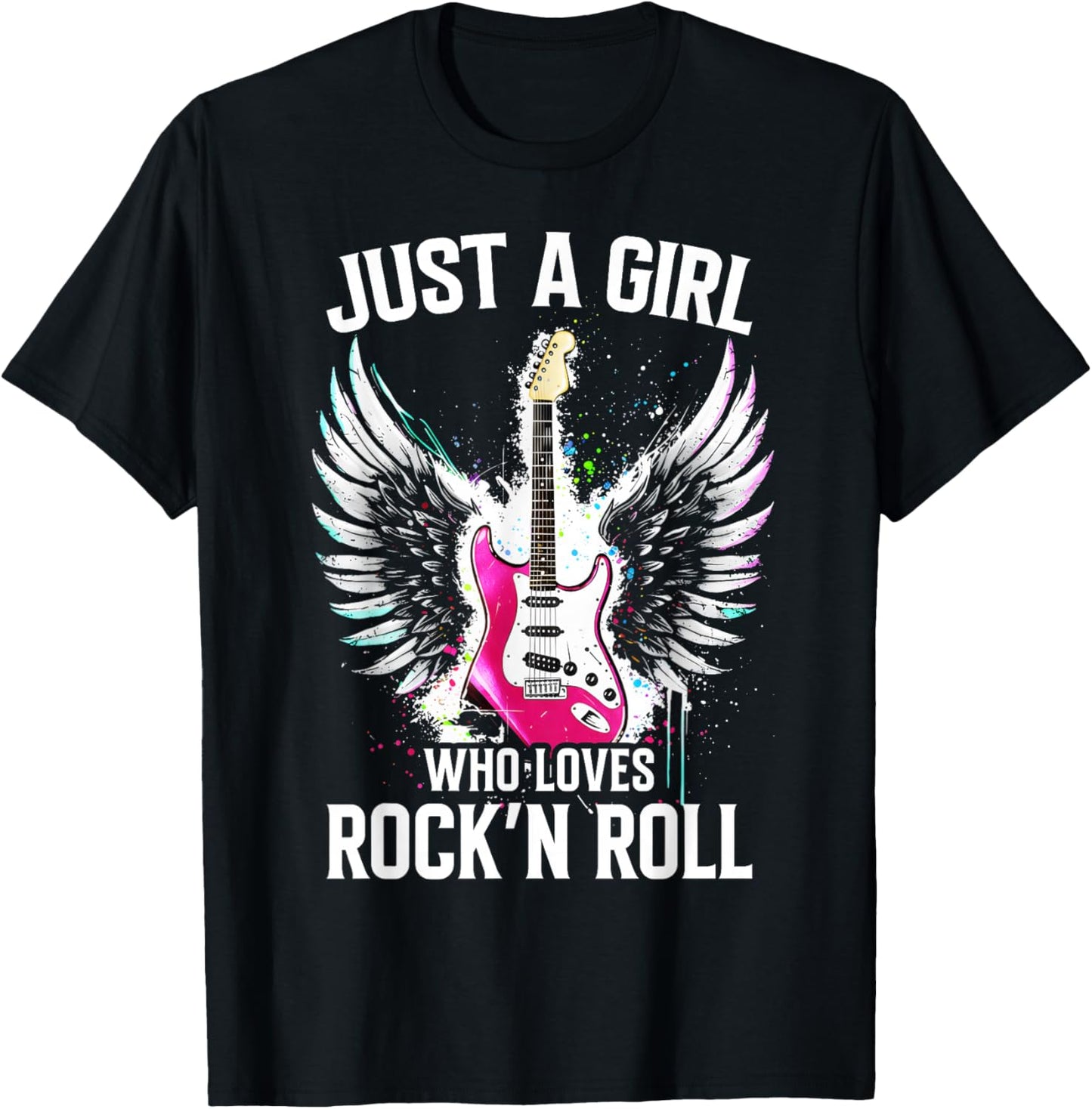 Just A Girl Who Loves Rock and Roll Rock Band Guitar Concert T-Shirt - T-Shirt | Black