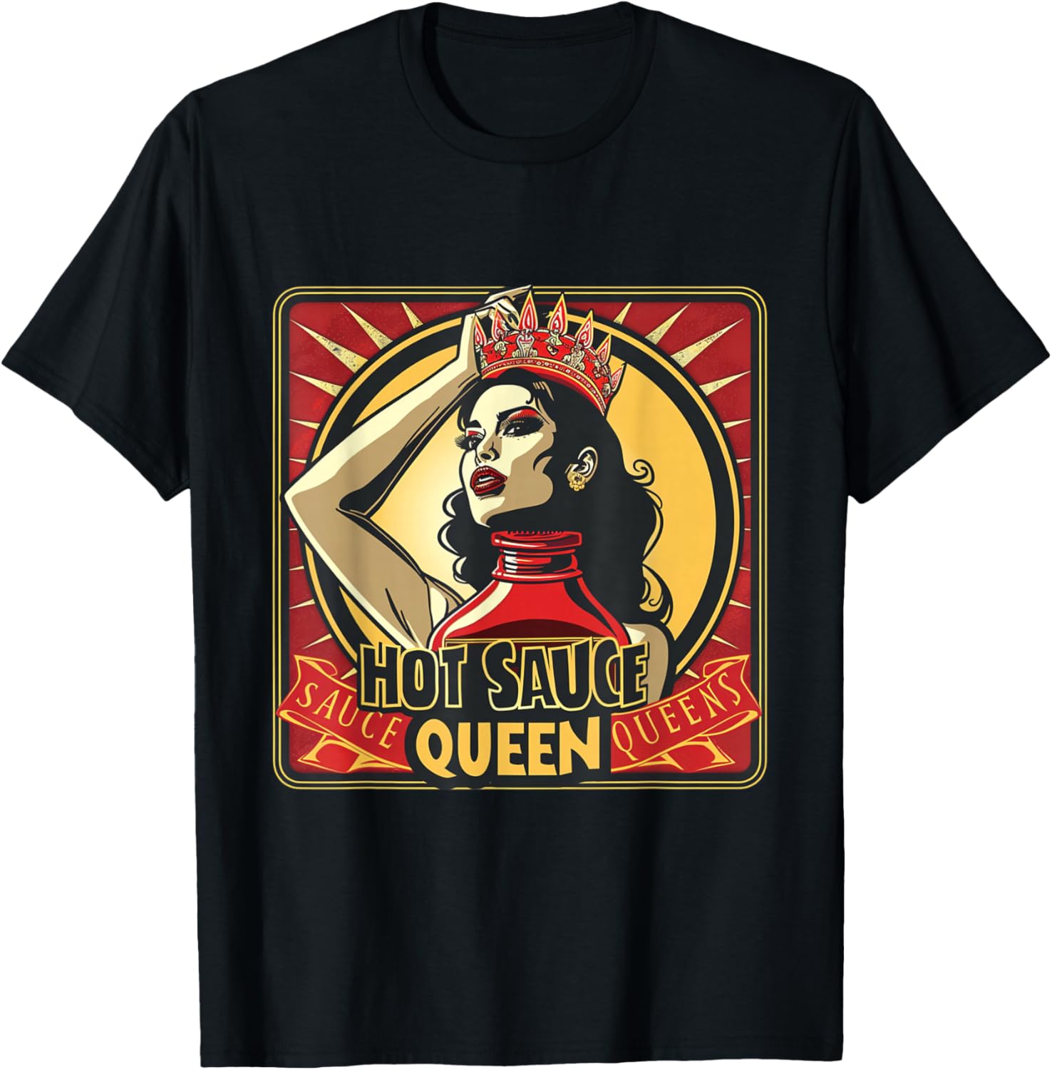 Hot Sauce Queen Sauce King Funny Spicy Food Foodie Spice T-Shirt - T-Shirt | Black