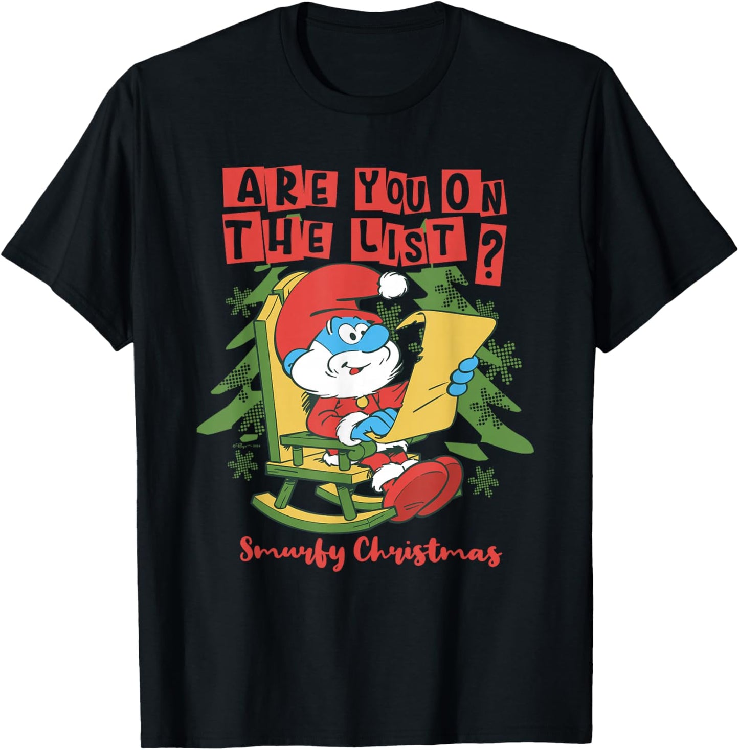 The Smurfs Christmas, Papa Smurf Are You On The List T-Shirt - T-Shirt | Black