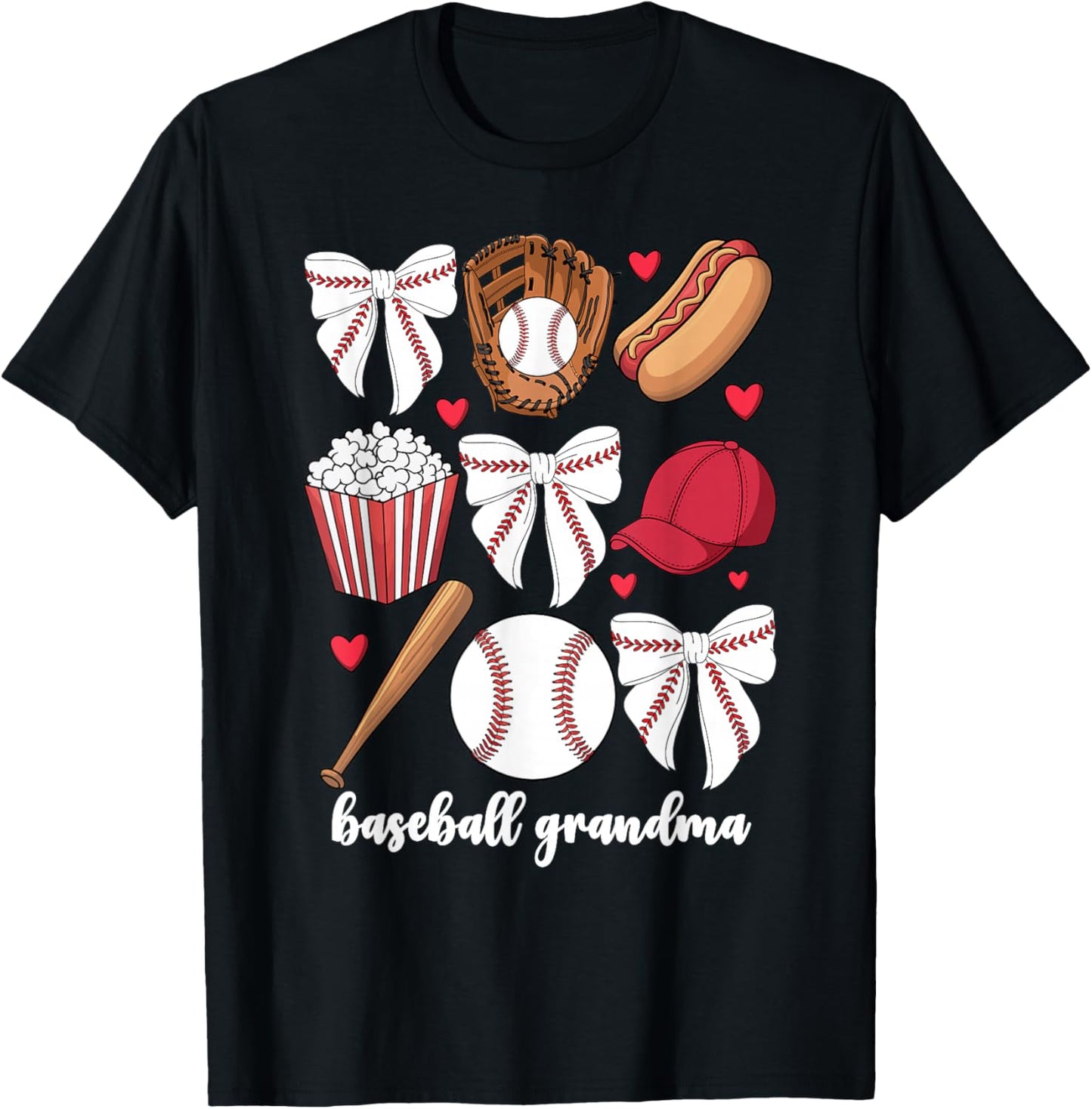 Baseball Grandma Coquette Bow Grandson Baseball T-Shirt - T-Shirt | Black