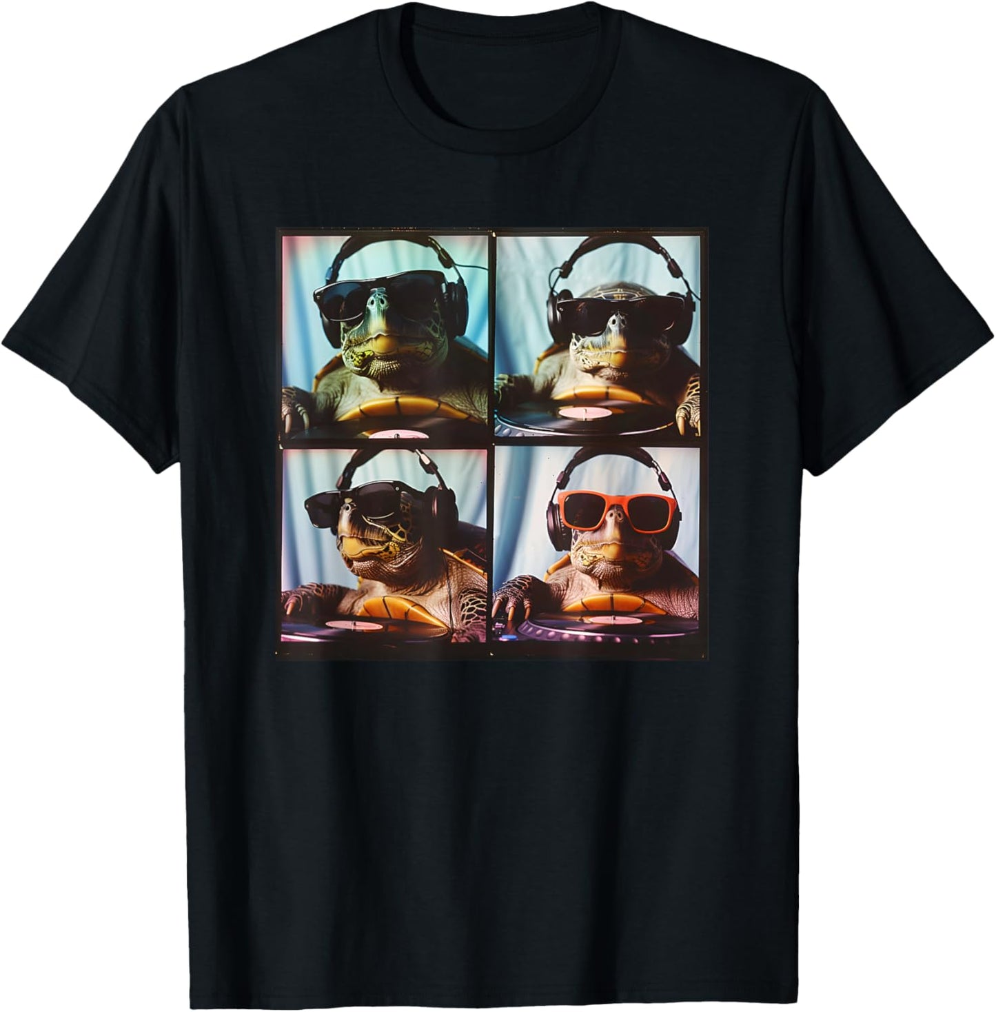Funny Sea Turtle DJ Turntables 90s Hip Hop DJ T-Shirt - T-Shirt | Black