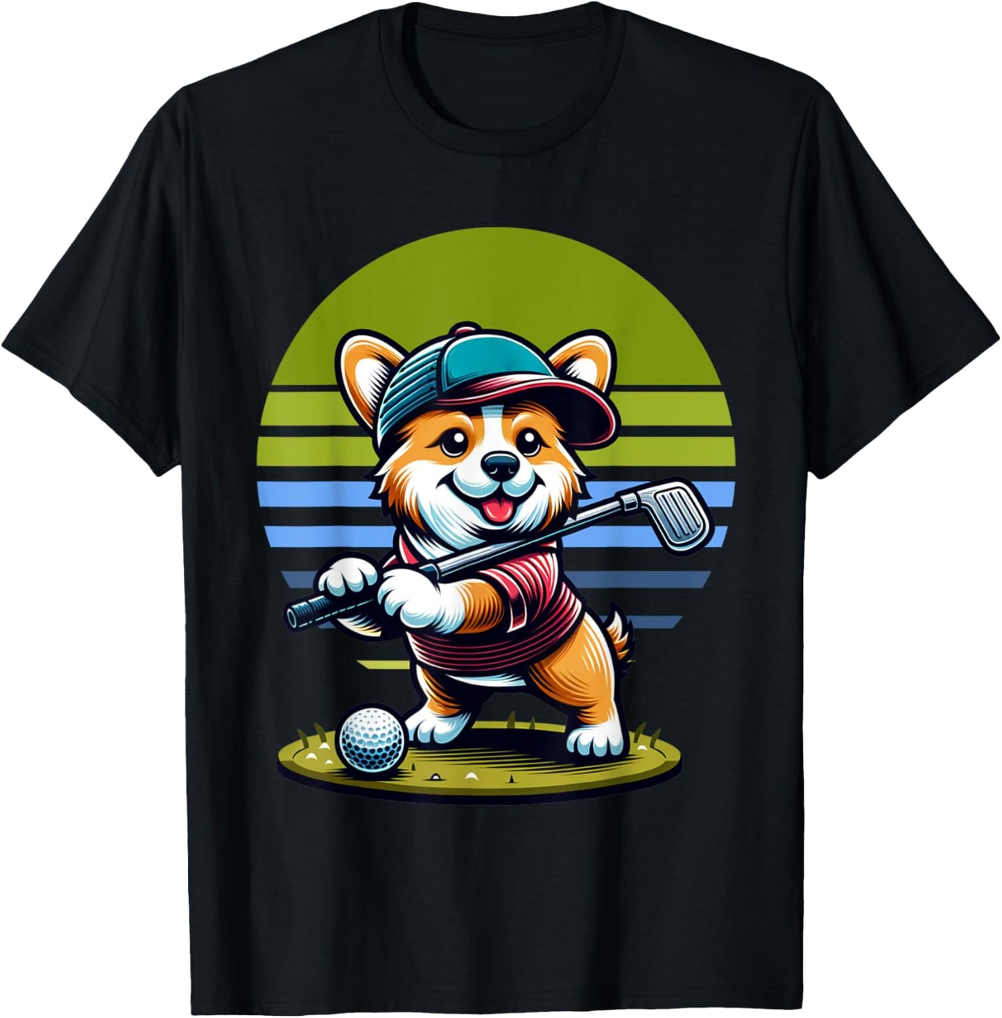 Standing Corgi Swinging Golf Club. Funny Corgi And Golf T-Shirt - T-Shirt | Black