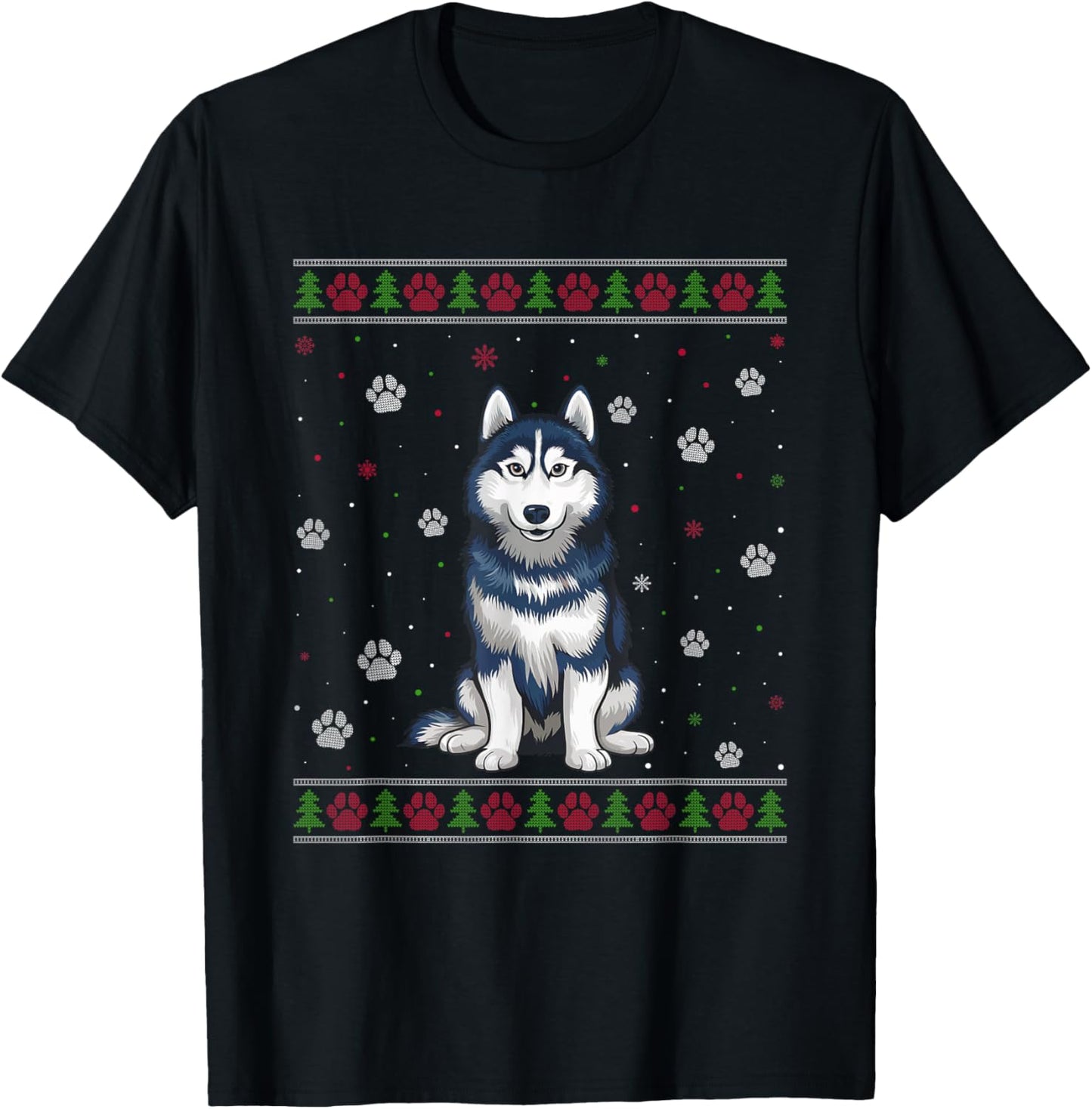 Siberian Husky Christmas Sweater Xmas Pet Animal Dog Lover Women Kids T-Shirt - T-Shirt | Black