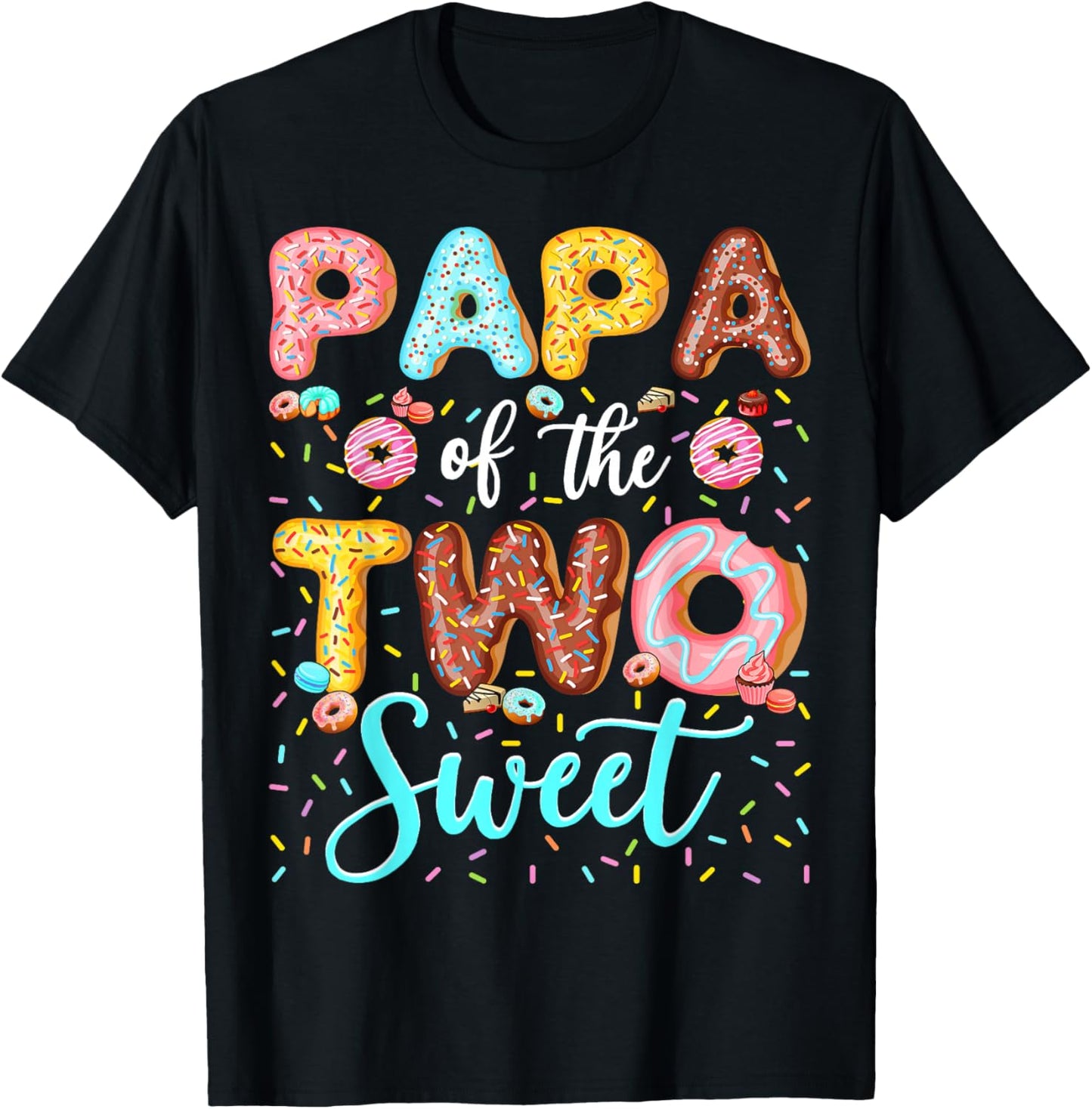 Papa of The Two Sweet 2nd Birthday Boy Donut Lover T-Shirt - T-Shirt | Black