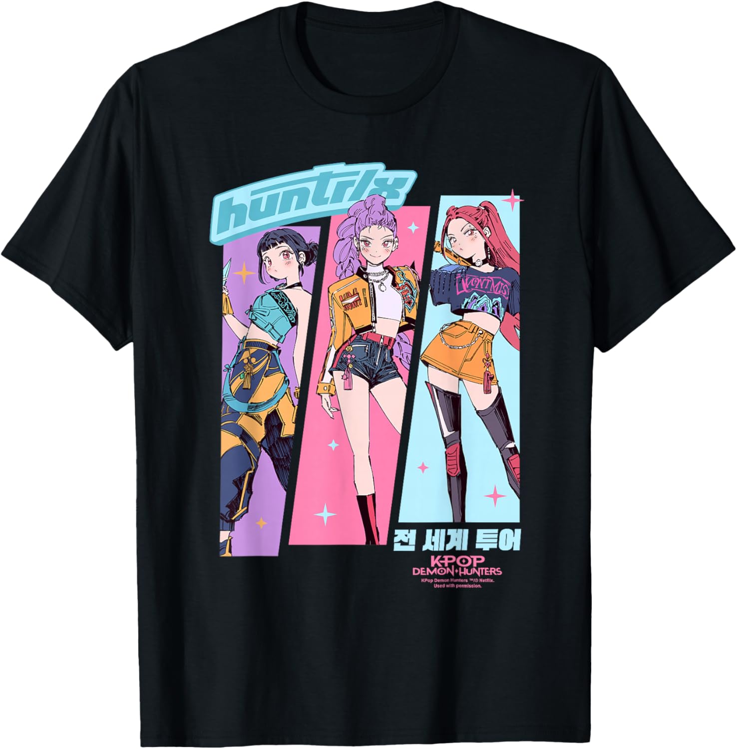 KPop Demon Hunters Huntrix Anime Sketch T-Shirt - T-Shirt | Black