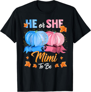Halloween Pumpkin Gender Reveal He or She Mimi To Be T-Shirt - T-Shirt | Black