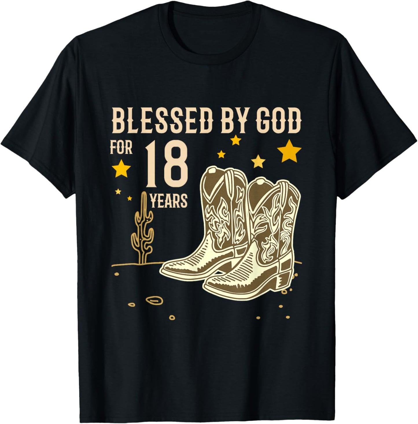 Vintage Blessed by God for 18 Years Cowboy 18th Birthday Boy T-Shirt - T-Shirt | Black