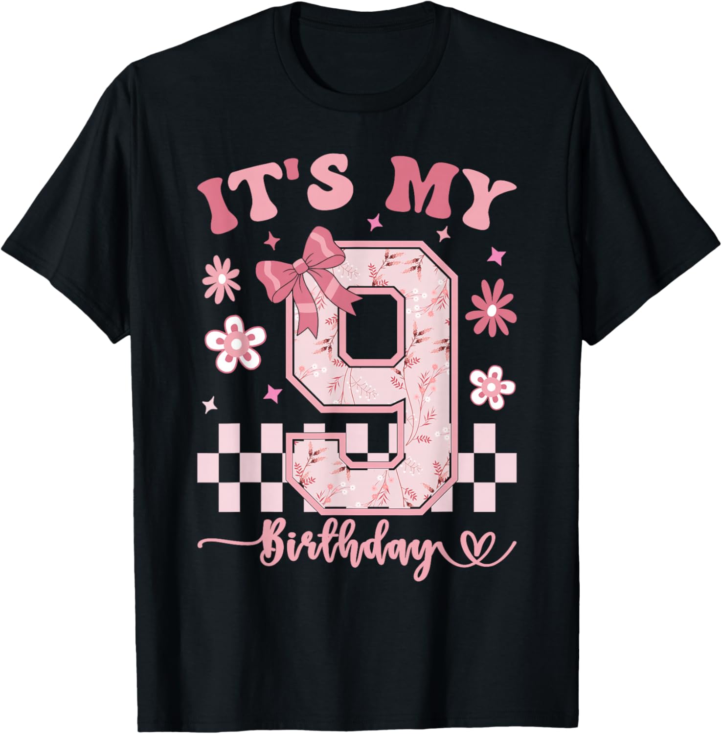 It's My 9th Birthday Girl 9 Year Old Girl Birthday T-Shirt - T-Shirt | Black