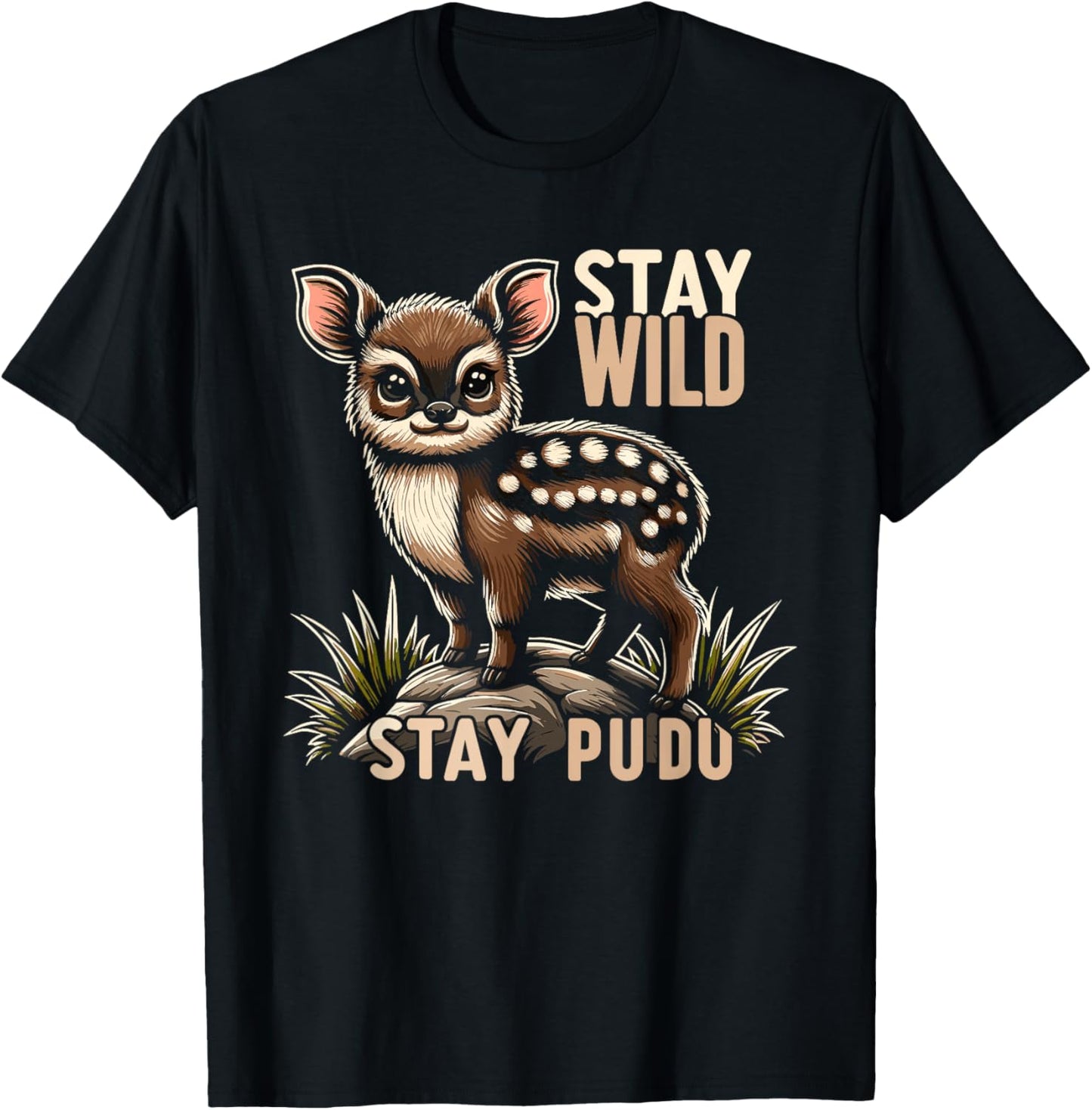 Cute Pudu Deer South America cartoon deer nature gift T-Shirt - T-Shirt | Black