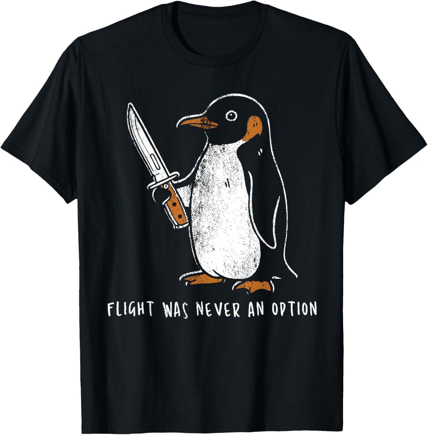 Flight was Never an Option Funny Penguin with Knife T-Shirt - T-Shirt | Black