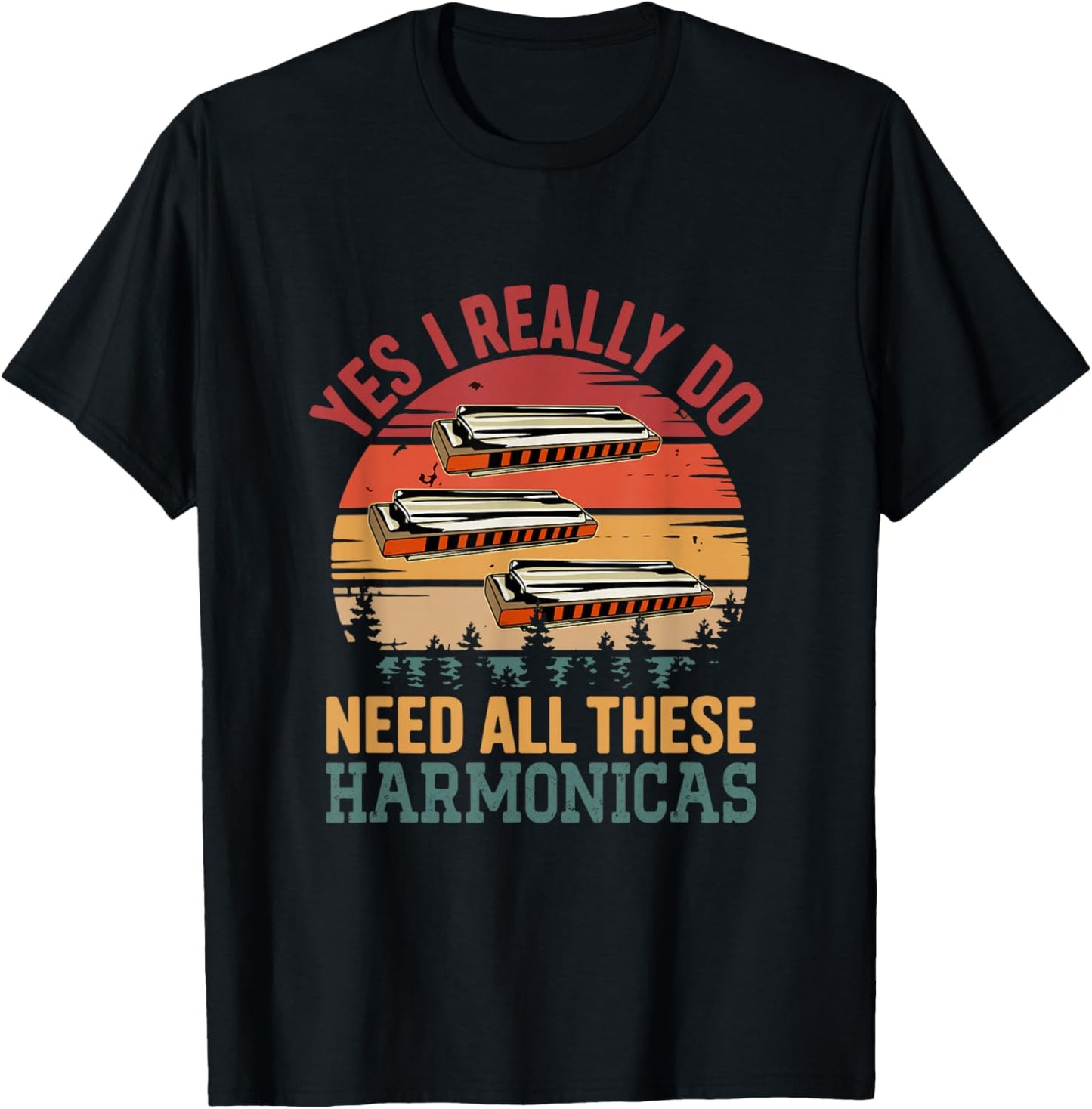 Vintage Retro Need All These Harmonicas Funny Instrument T-Shirt - T-Shirt | Black