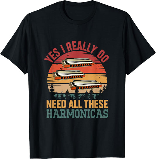Vintage Retro Need All These Harmonicas Funny Instrument T-Shirt - T-Shirt | Black