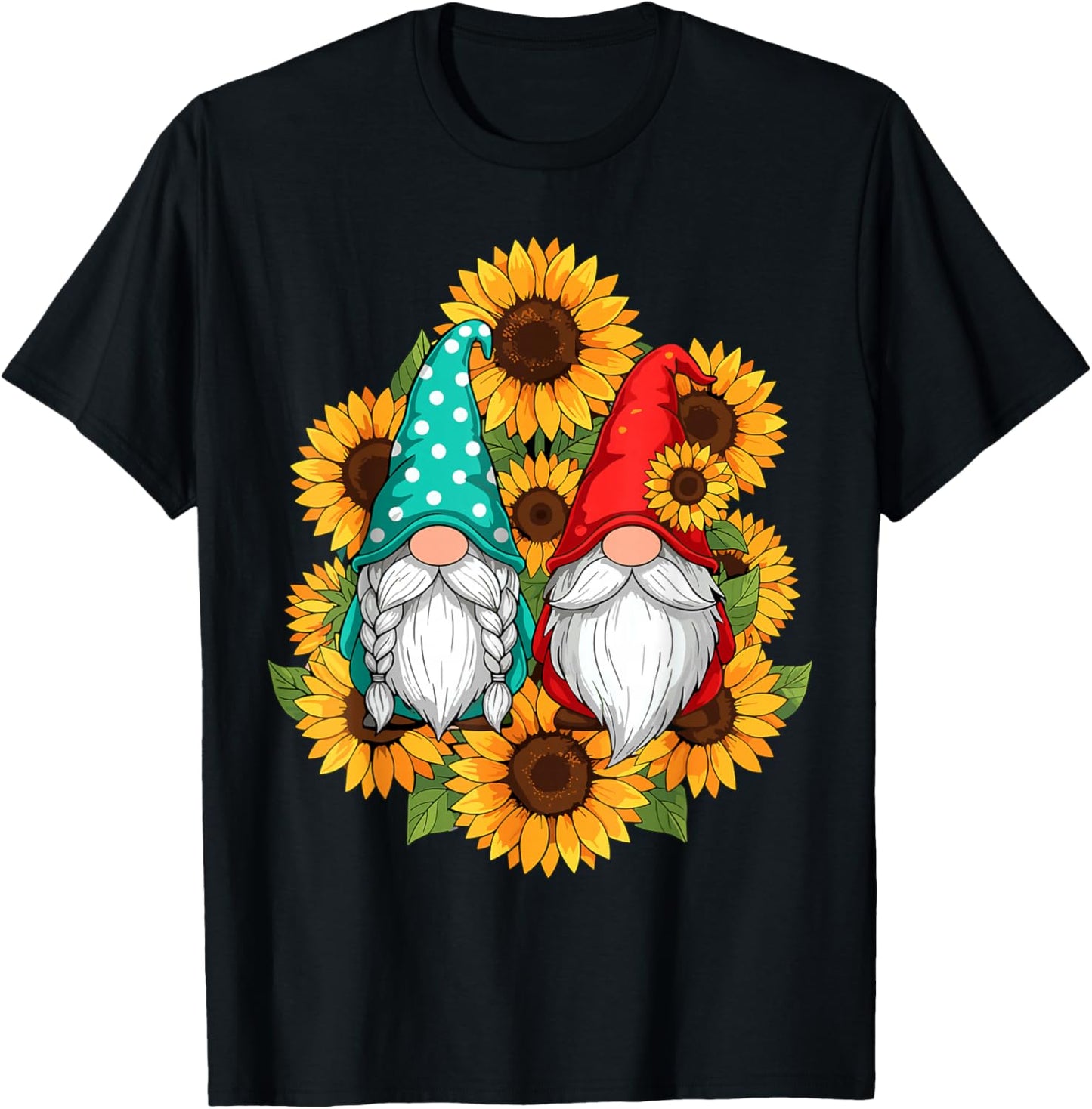 Sunflower Gnome Hippie Floral T-Shirt - T-Shirt | Black