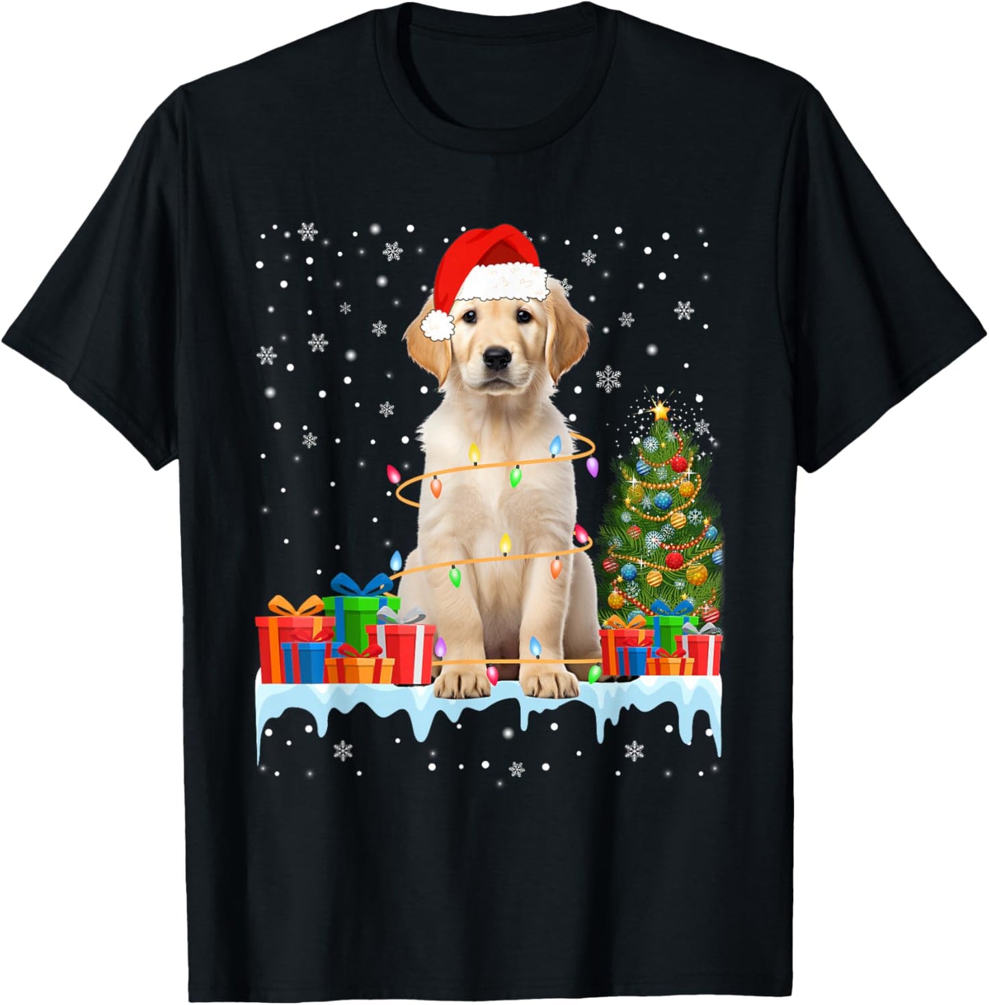 Funny Santa Labrador Dog Christmas Lights Xmas Pajamas Women Kids T-Shirt - T-Shirt | Black
