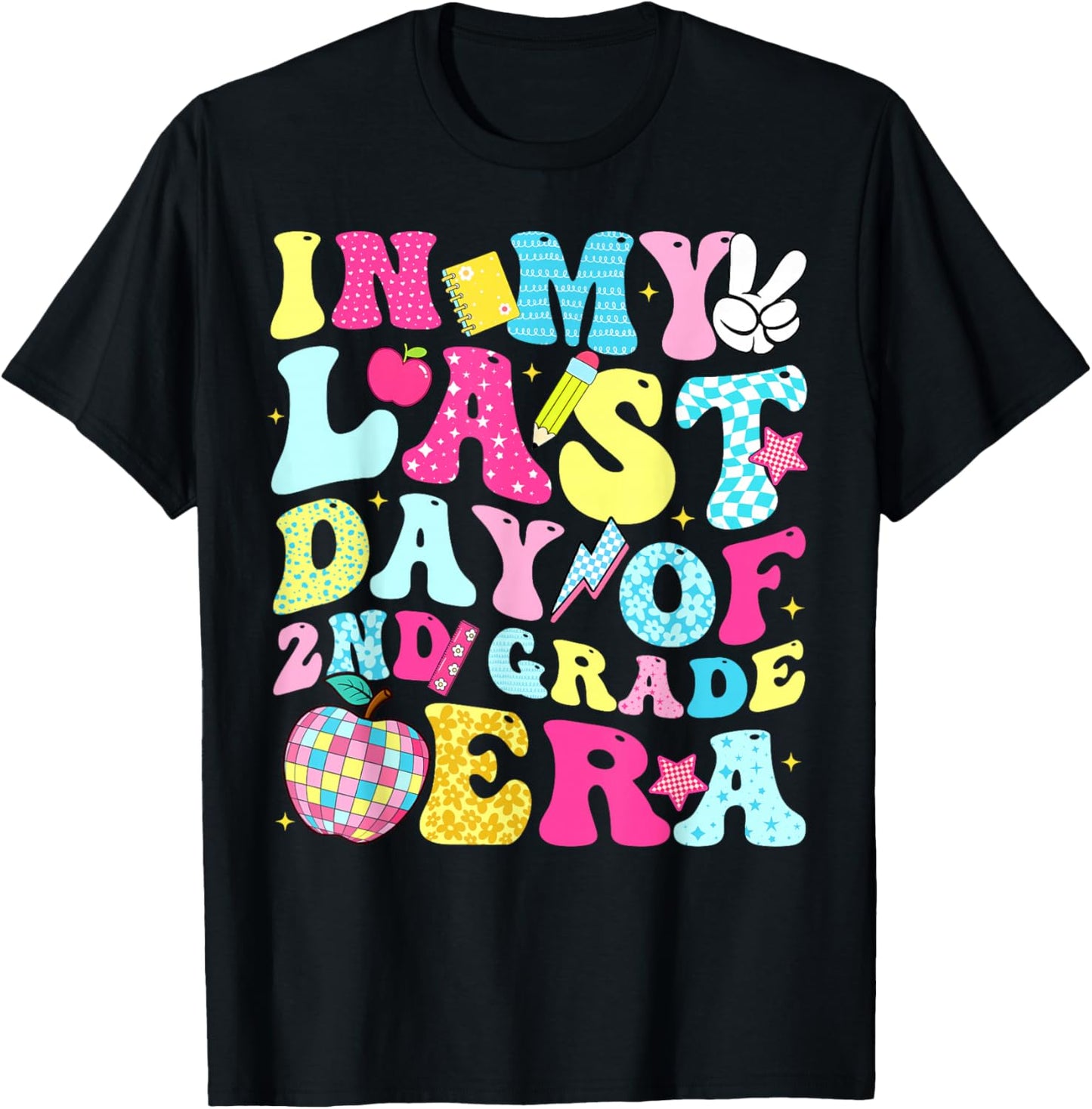 in My Last Day of 2nd Grade Era Groovy Boy Girl Student T-Shirt - T-Shirt | Black
