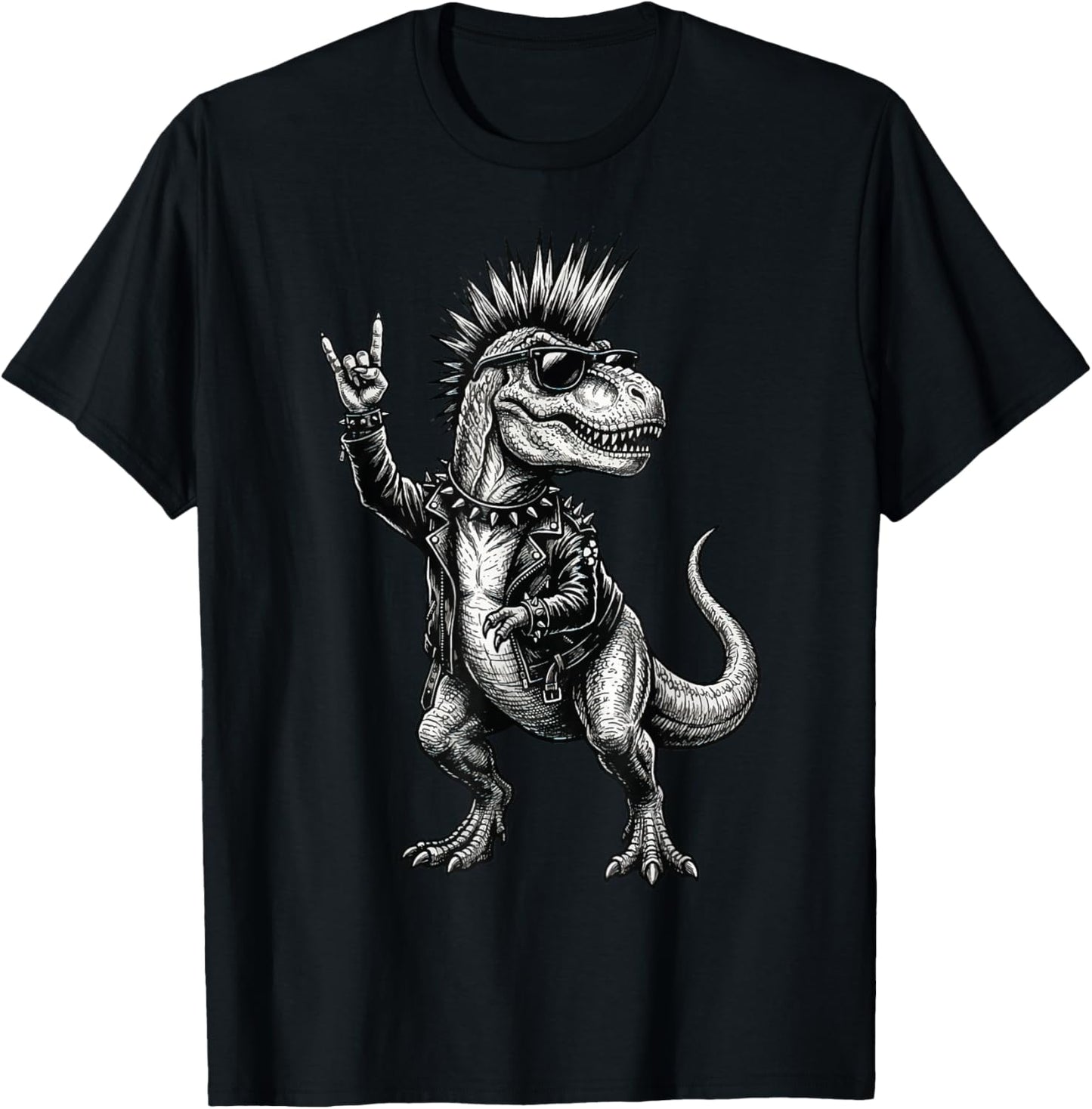 Dinosaur Punk Music T-rex Heavy Metal T-Shirt - T-Shirt | Black