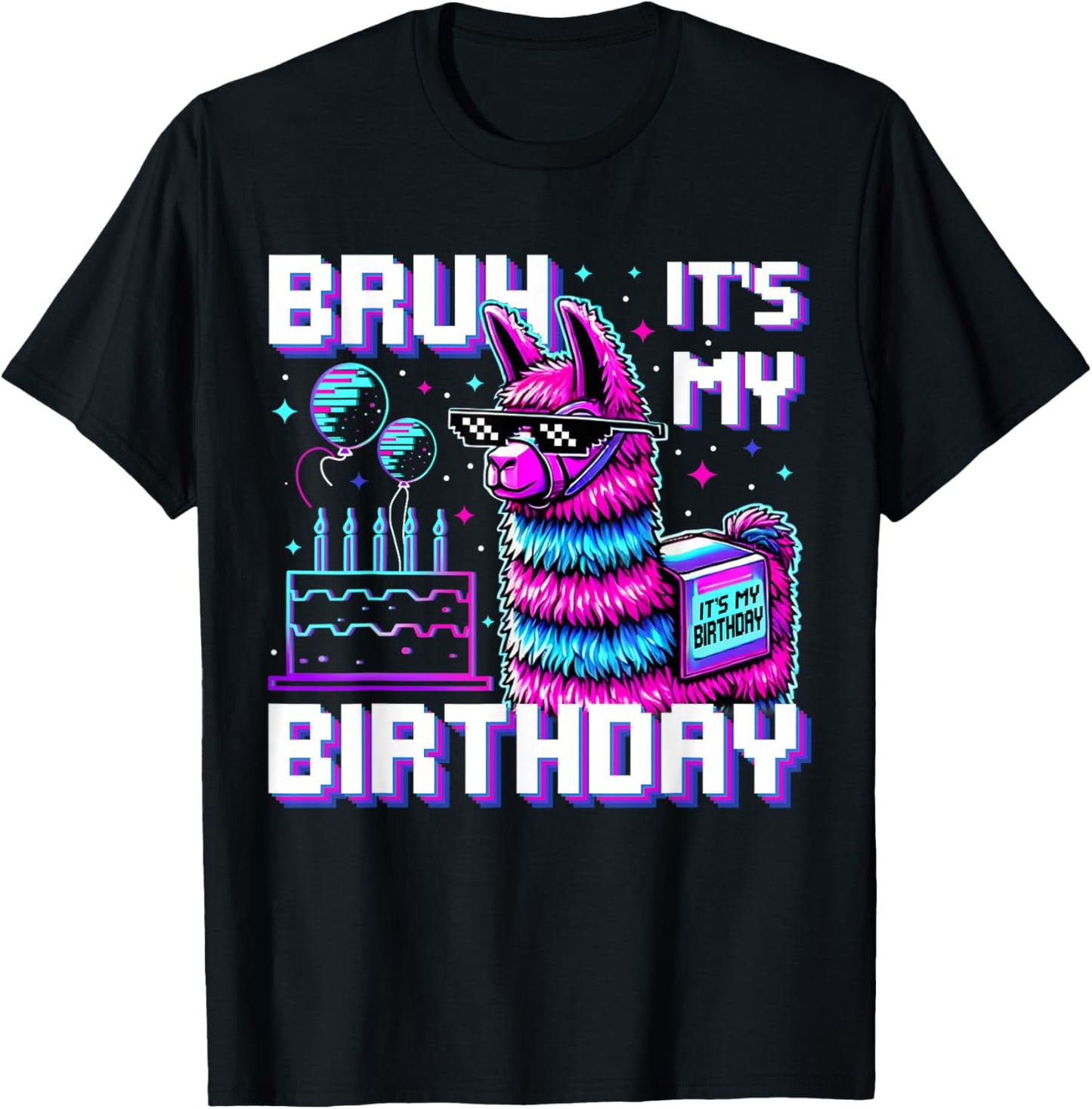 Bruh Its My Birthday Boys Girls Matching Funny Alpaca Theme T-Shirt - T-Shirt | Black